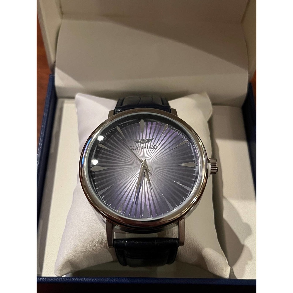 COPY - Gianello Italy Men’s Silver Index Dial Blue Steap Watch New in Box